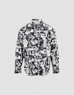 Grey Urban Revivo Comic Printed Loose Men's Shirts | HYBEJF-308