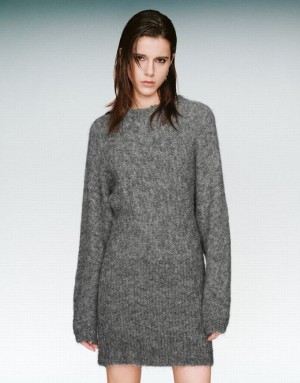 Grey Urban Revivo Crew Neck Straight Women's Knitted Dress | ASEOPU-891