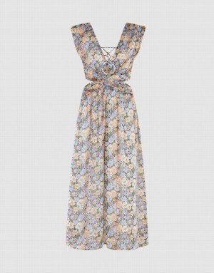 Grey Urban Revivo Floral Cut Out Sleeveless Maxi Women's Maxi Dress | TRCHGB-672