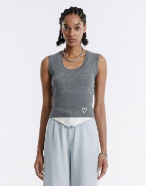 Grey Urban Revivo Heart Embroidery Women's Tank Top | NAHJIU-823