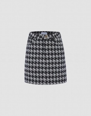 Grey Urban Revivo Houndstooth Mini A-Line Women's Denim Skirt | LCWARX-210