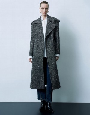 Grey Urban Revivo Notch Lapel With Belt Women's Coats | BXONQD-610