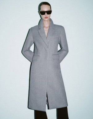 Grey Urban Revivo Notch Lapel Women's Coats | LVEQXH-518