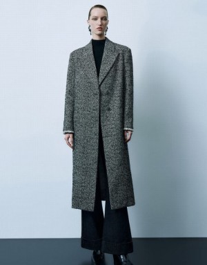 Grey Urban Revivo Peak Lapel Straight Women's Coats | TYSHOX-386