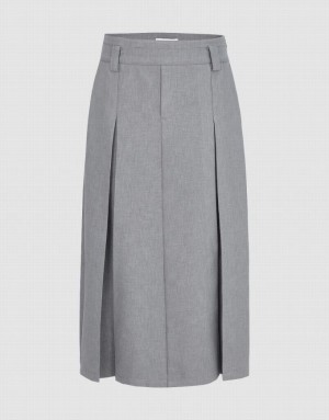 Grey Urban Revivo Pleated Midi A-Line Women's Skirts | CZQSBW-709