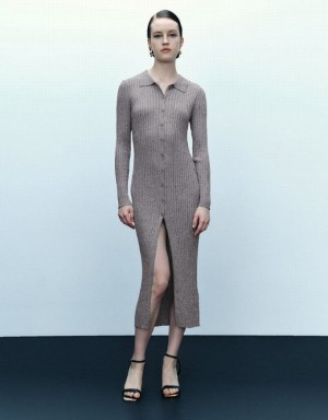 Grey Urban Revivo Skinny Women's Knitted Dress | IBGDOU-571