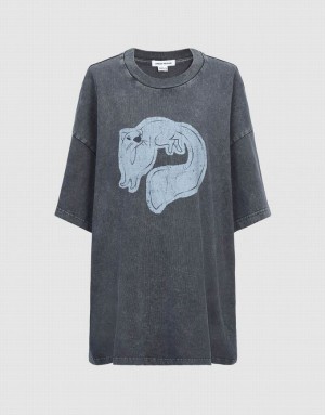 Grey Urban Revivo Skunk Printed Crew Neck Straight Women's T-Shirts | QHGOKV-250