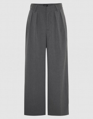 Grey Urban Revivo Striped Tailored Wide-Leg Women's Pants | EWJNMD-489