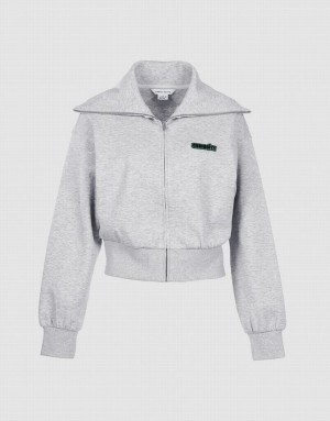 Grey Urban Revivo Zip Up Letter Detail Women's Jacket | UBSIND-186