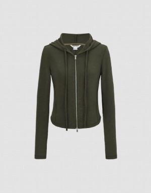 Grey Urban Revivo Zipper Front Hooded Skinny Women's Jacket | CUFVLO-642