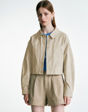 Khaki Urban Revivo Button Up A-Line Women's Coats | IGBUHJ-583