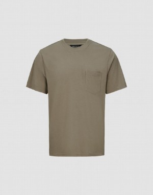 Khaki Urban Revivo Crew Neck Loose Men's T-Shirts | AMGHKE-783