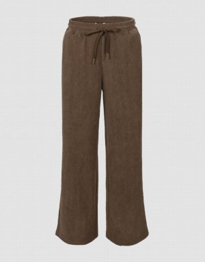 Khaki Urban Revivo Drawstring Waist Knitted Wide-Leg Women's Pants | XVRFJH-651