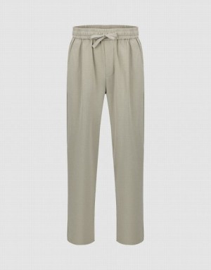 Khaki Urban Revivo Drawstring Waist Knitted Straight Men's Pants | HDRMAC-732