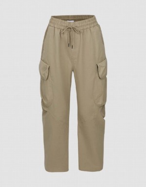 Khaki Urban Revivo Drawstring Waist Wide-Leg Men's Pants | LNQVRU-395