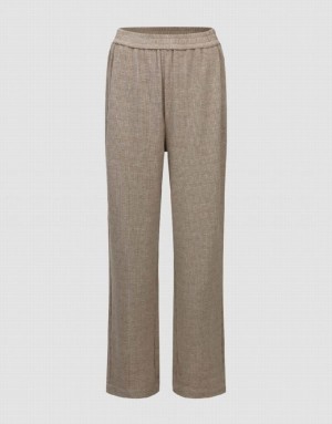 Khaki Urban Revivo Elastic Waist Knitted Straight Women's Pants | PIWNRG-470