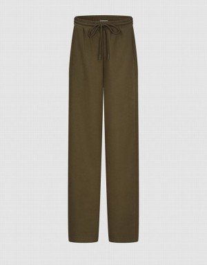 Khaki Urban Revivo Elastic Waist Knitted Wide-Leg Women's Pants | WBGJYL-467