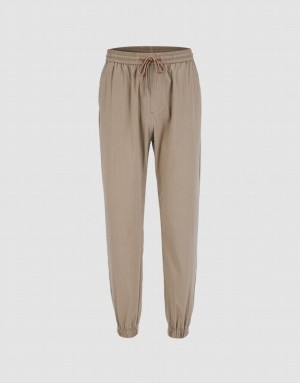 Khaki Urban Revivo Elastic Waist Men's Joggers | LYTXVA-327