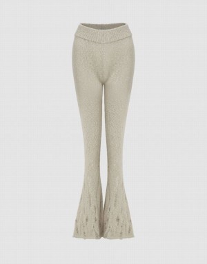 Khaki Urban Revivo Flare Knitted Women's Pants | DSBTCJ-893