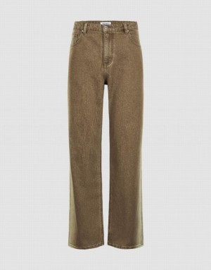 Khaki Urban Revivo Gradient Straight Men's Jeans | VQGANW-591