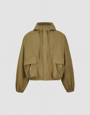 Khaki Urban Revivo Hooded Oversized Men's Jacket | FYVPJE-086