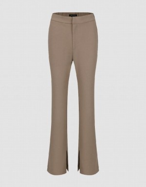 Khaki Urban Revivo Knitted Flare Women's Pants | BZYXPF-648