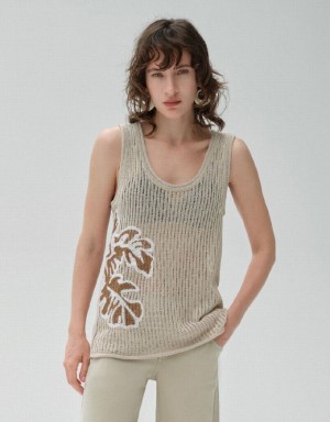 Khaki Urban Revivo Leaf Printed Knitted Women's Cardigan | FOXYBN-251