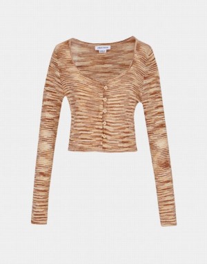 Khaki Urban Revivo Marled Knit Cropped Women's Cardigan | UTBVQE-486