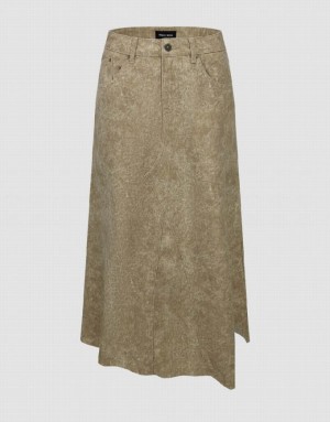 Khaki Urban Revivo Midi Women's Denim Skirt | TPBUJG-513