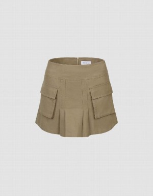 Khaki Urban Revivo Mini A-Line Women's Skirts | LJEPAI-952