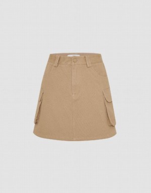 Khaki Urban Revivo Mini A-Line Women's Skirts | DLHKJC-847