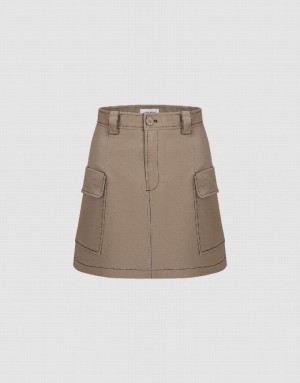 Khaki Urban Revivo Mini A-Line Women's Skirts | MPJVUH-381