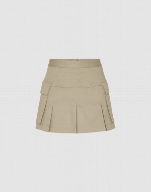 Khaki Urban Revivo Multi-Pocket Mini A-Line Women's Skirts | BCPWHK-812