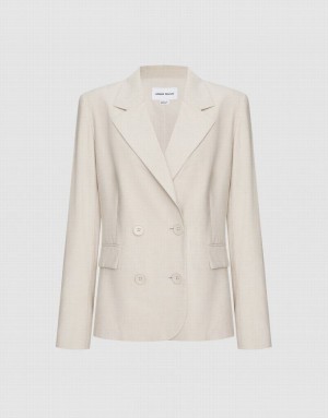 Khaki Urban Revivo Plain Double Breasted Women's Blazers | GODAXV-612