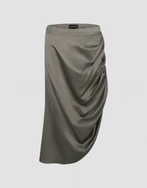 Khaki Urban Revivo Printed Wrapped Midi Straight Women's Skirts | AUYXMZ-562