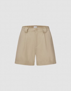 Khaki Urban Revivo Rolled Up Hem Loose Women's Shorts | IFXPYQ-412