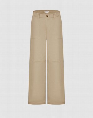 Khaki Urban Revivo Straight Leg Cargo Women's Pants | RPIFJM-981