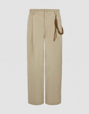 Khaki Urban Revivo Straight With Rope Men's Pants | SLKVHD-247