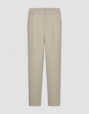 Khaki Urban Revivo Tailored Carrot Fit Men's Pants | NCHUGB-956