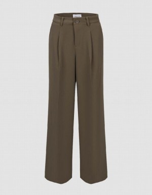 Khaki Urban Revivo Tailored Wide-Leg Women's Pants | YUCTRN-592