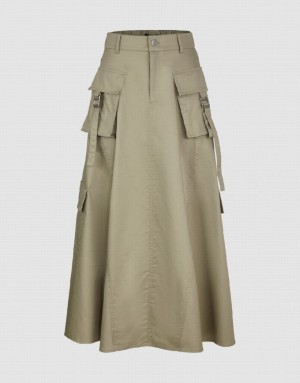 Khaki Urban Revivo Utilities Straight Women's Skirts | ZECXWM-873