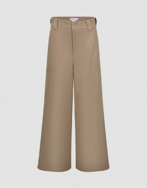 Khaki Urban Revivo Wide-Leg Women's Pants | AZDTXC-503