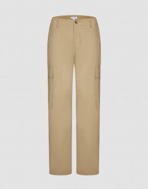 Khaki Urban Revivo Wide-Leg Women's Pants | NHYSUA-642