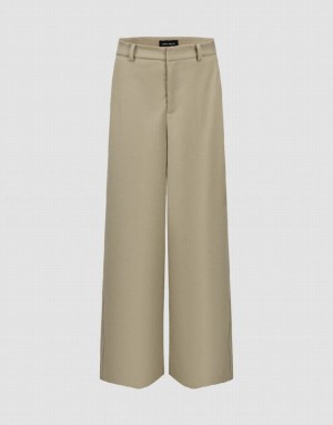 Khaki Urban Revivo Wide-Leg Women's Pants | ZTHUIG-438