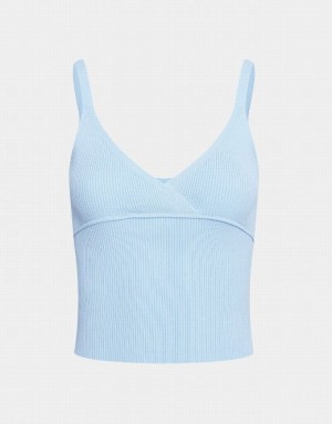 Light Blue Urban Revivo Ribbed Knit V Neck Women's Camisole | ERHZJN-214