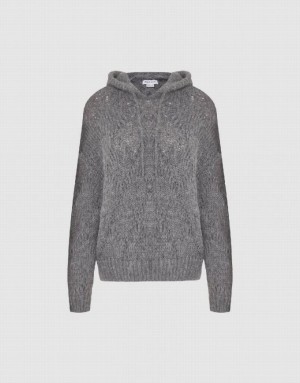 Light Grey Urban Revivo Drop Shoulder Sleeve Hooded Knitted Women's Cardigan | TVZIJE-419