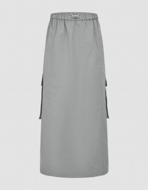 Light Grey Urban Revivo Elastic Waist Midi A-Line Women's Skirts | GKXEMC-604