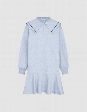 Light Grey Urban Revivo Ruffled Cotton Women's Short Dress | CZAHEU-842