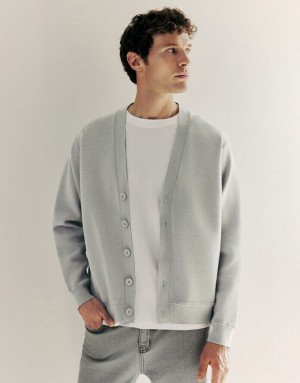 Light Grey Urban Revivo V-Neck Knitted Men's Cardigan | GWIBKC-028