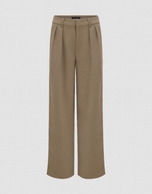 Light Khaki Urban Revivo Tailored Wide-Leg Women's Pants | FOTWKB-936